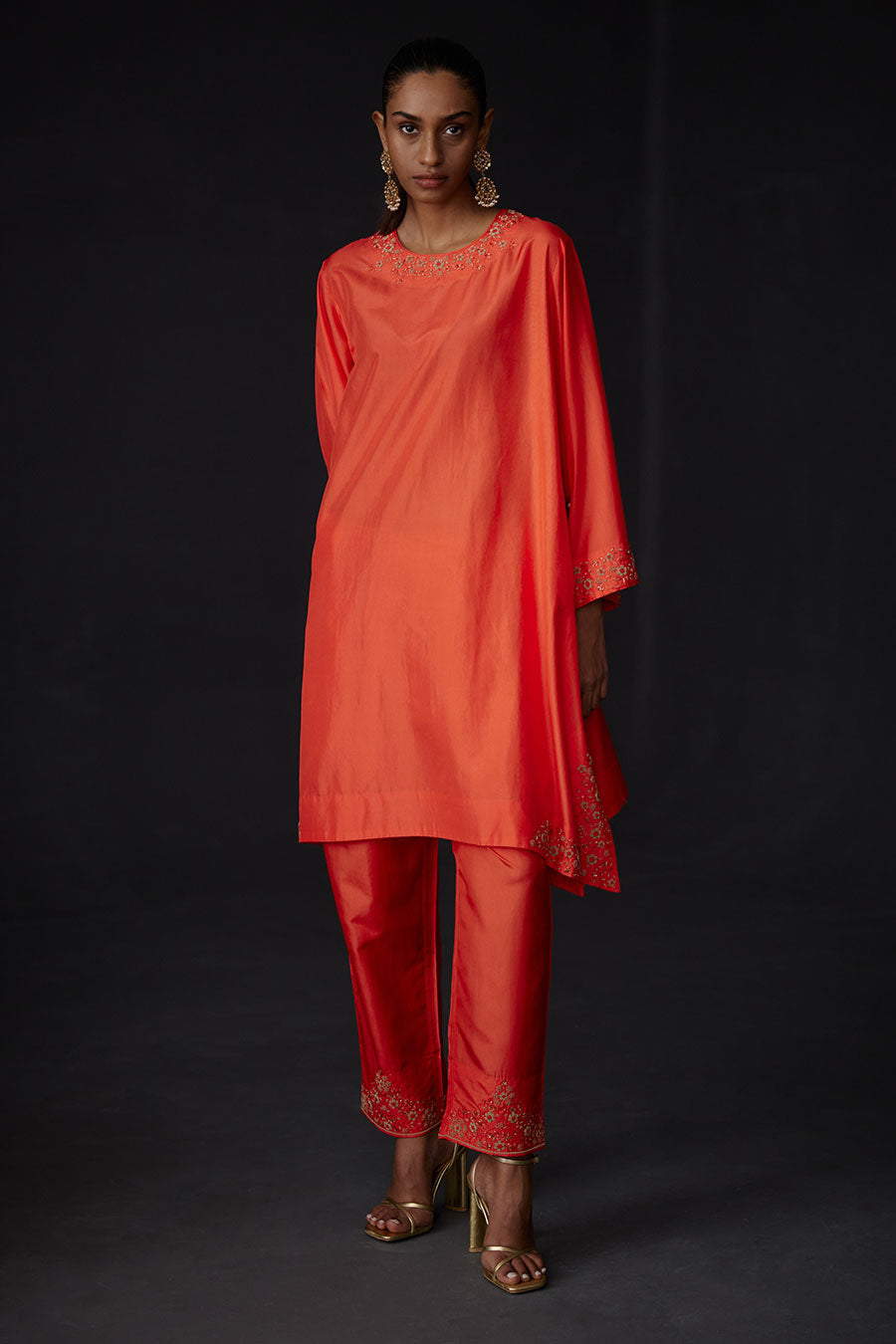 Scarlet Red Embroidered Kurta & Pant Set