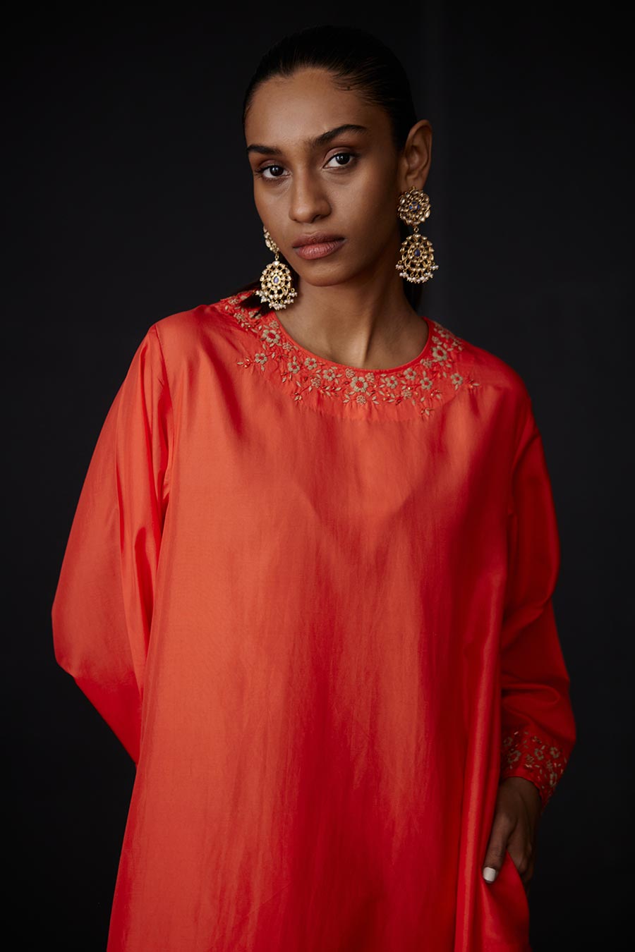 Scarlet Red Embroidered Kurta & Pant Set