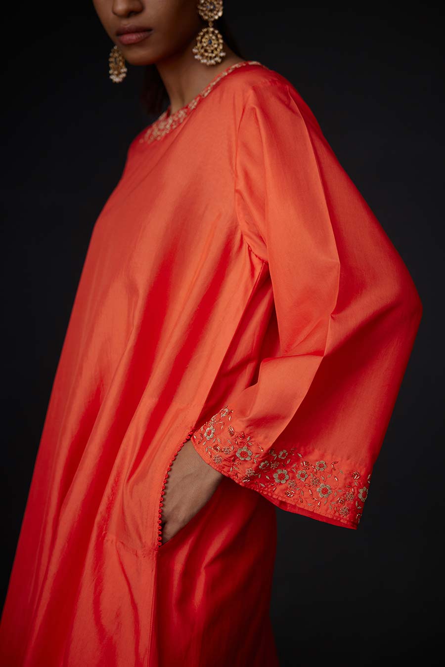 Scarlet Red Embroidered Kurta & Pant Set