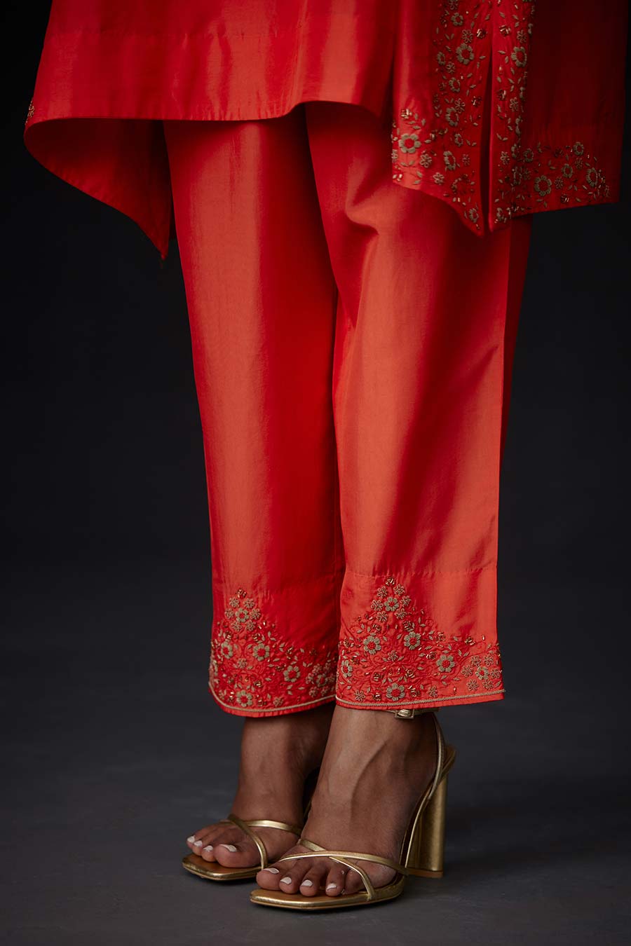 Scarlet Red Embroidered Kurta & Pant Set