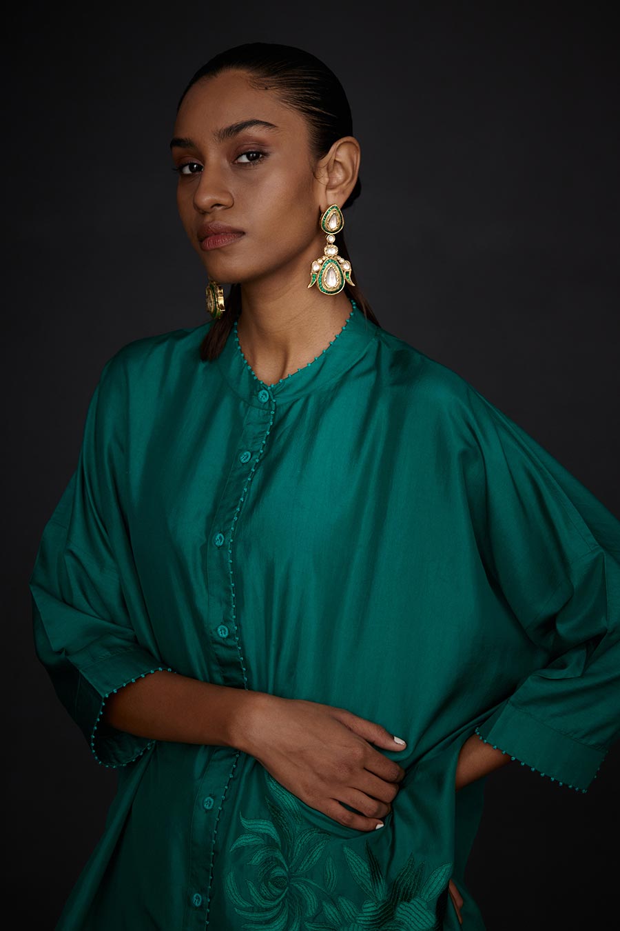 Green Embroidered Tunic & Pant Set