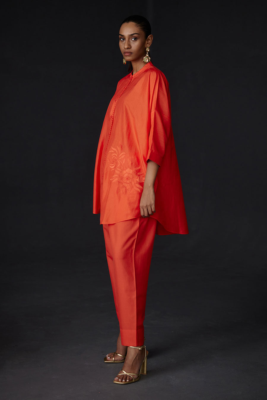 Scarlet Red Embroidered Tunic & Pant Set