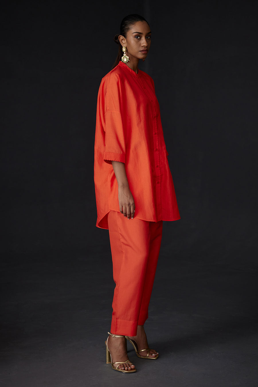 Scarlet Red Embroidered Tunic & Pant Set