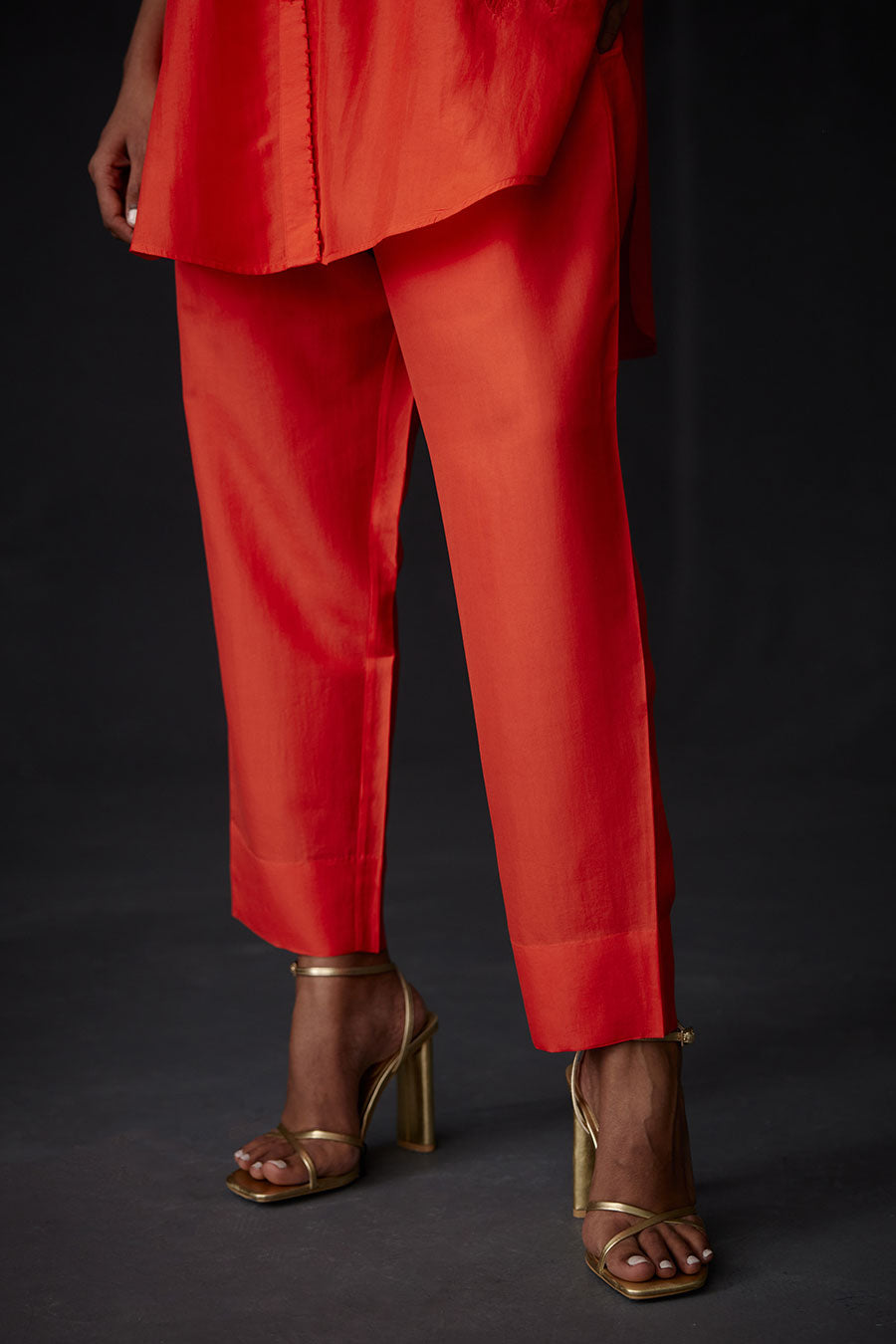 Scarlet Red Embroidered Tunic & Pant Set