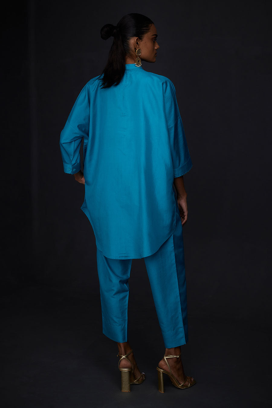 Turquoise Blue Embroidered Tunic & Pant Set