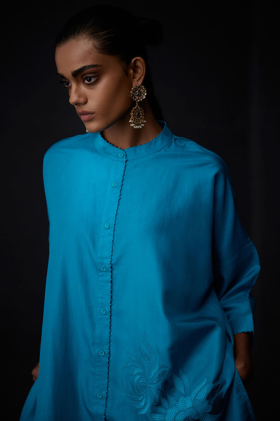 Turquoise Blue Embroidered Tunic & Pant Set