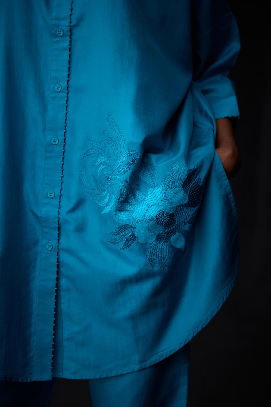 Turquoise Blue Embroidered Tunic & Pant Set