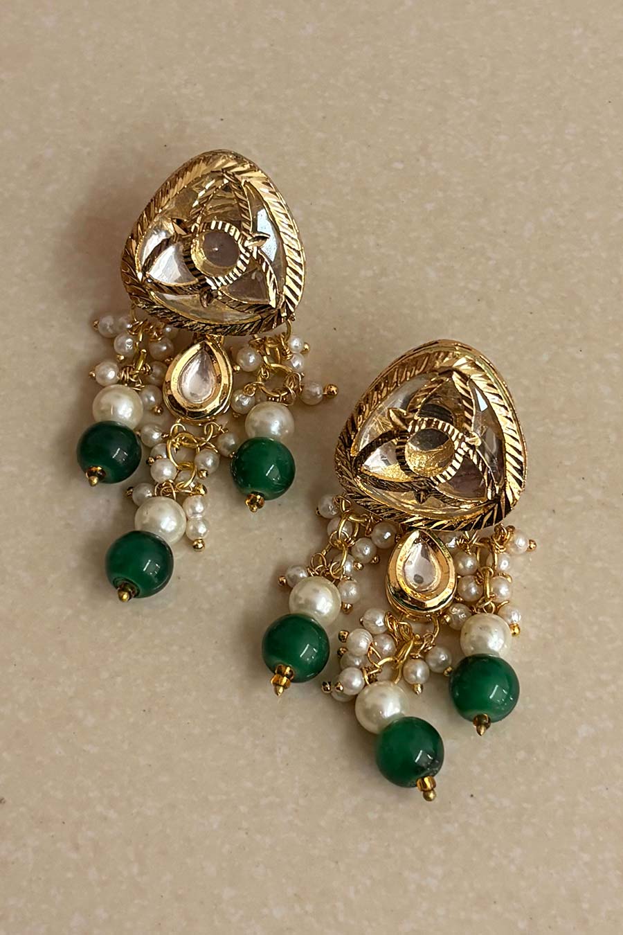 Golden Emerald Drop Dangler Earrings