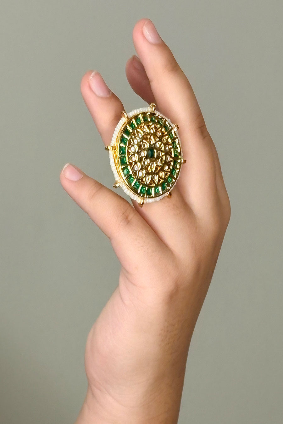 Green Kundan Chakra Ring
