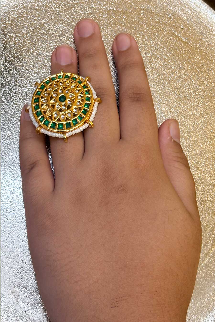 Green Kundan Chakra Ring