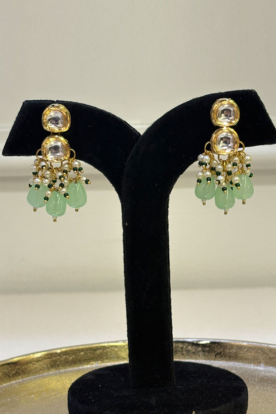 Mint Kundan Drop Earrings