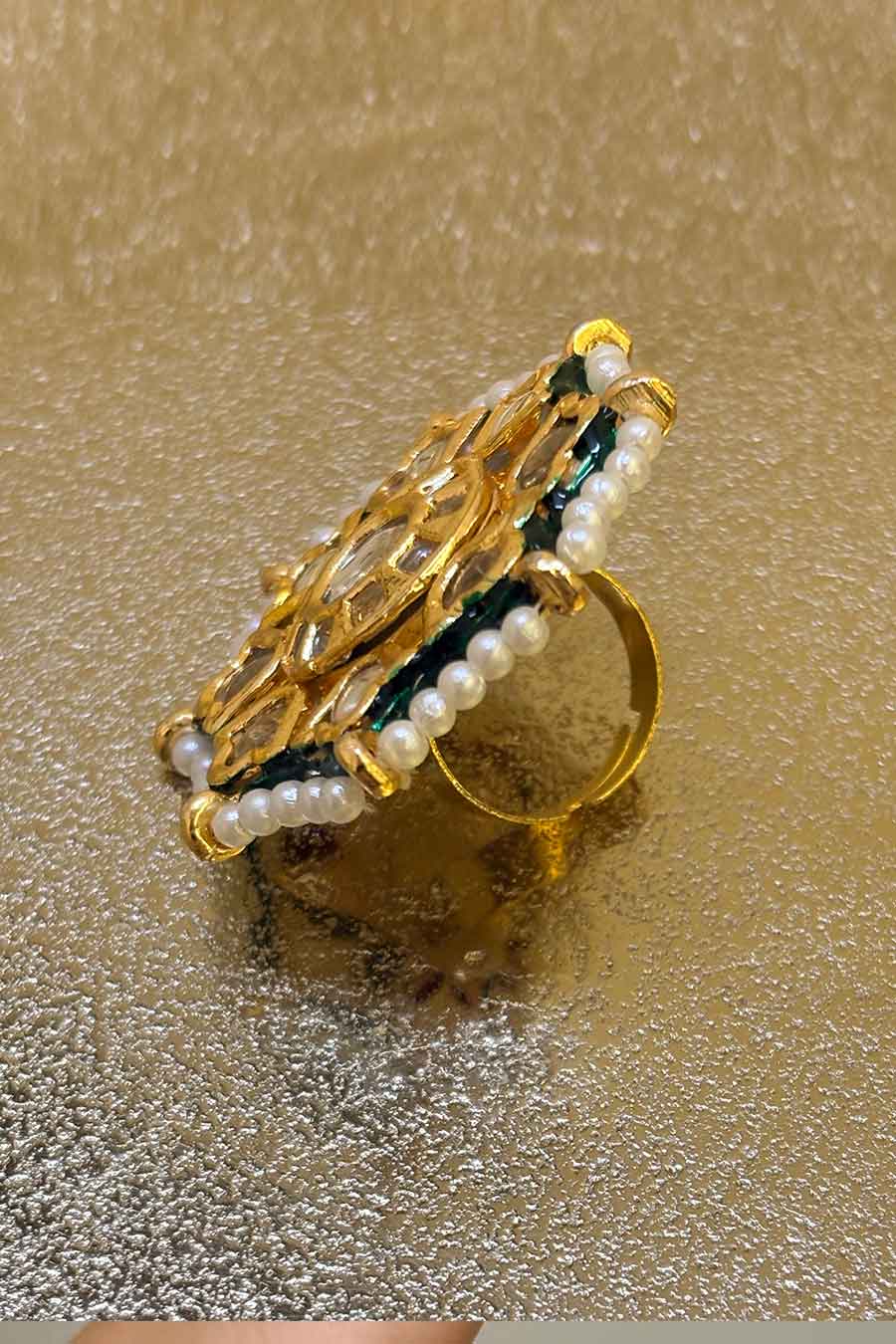 Kundan Octagon Cocktail Ring