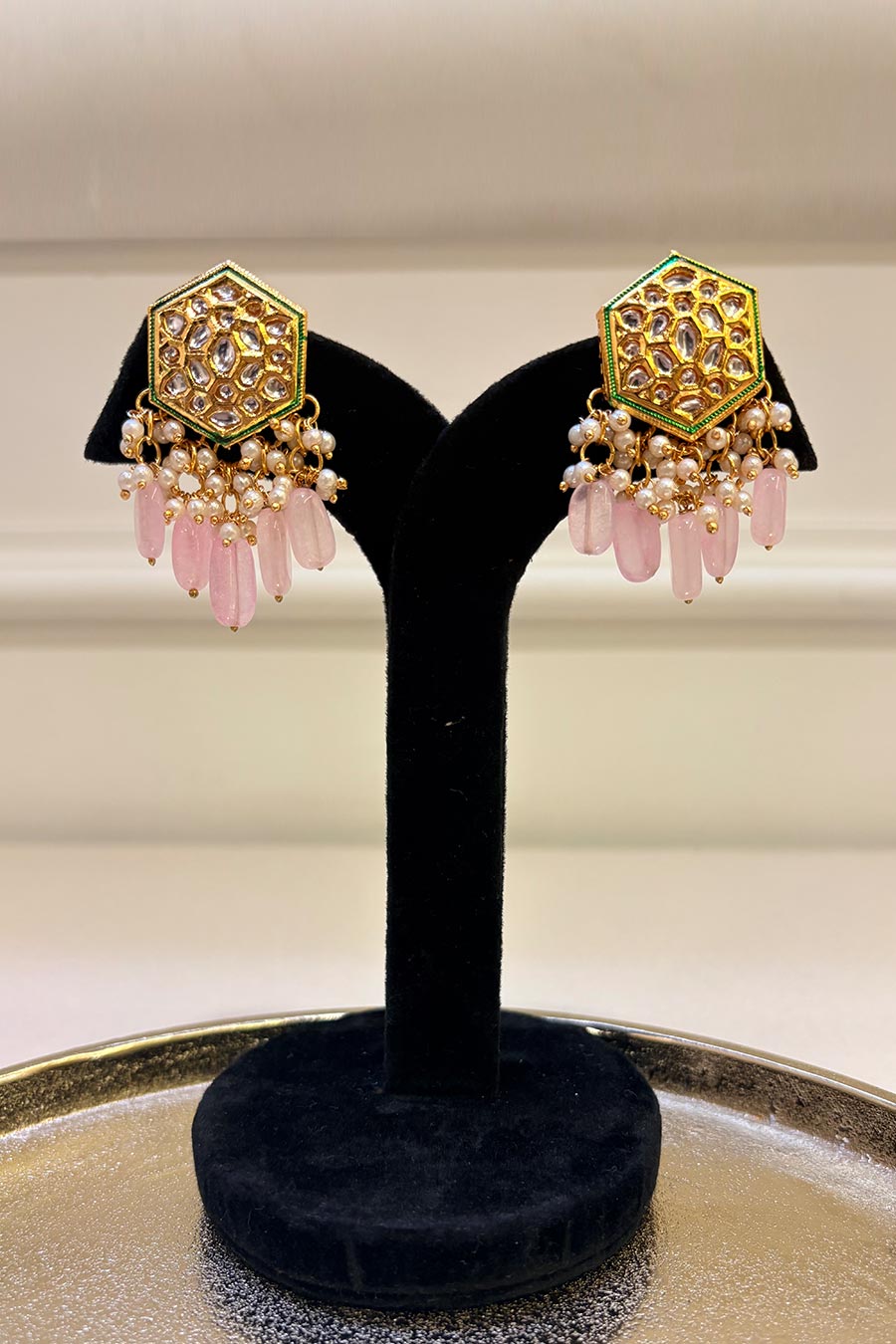 Kundan & Rose Quartz Stud Earrings