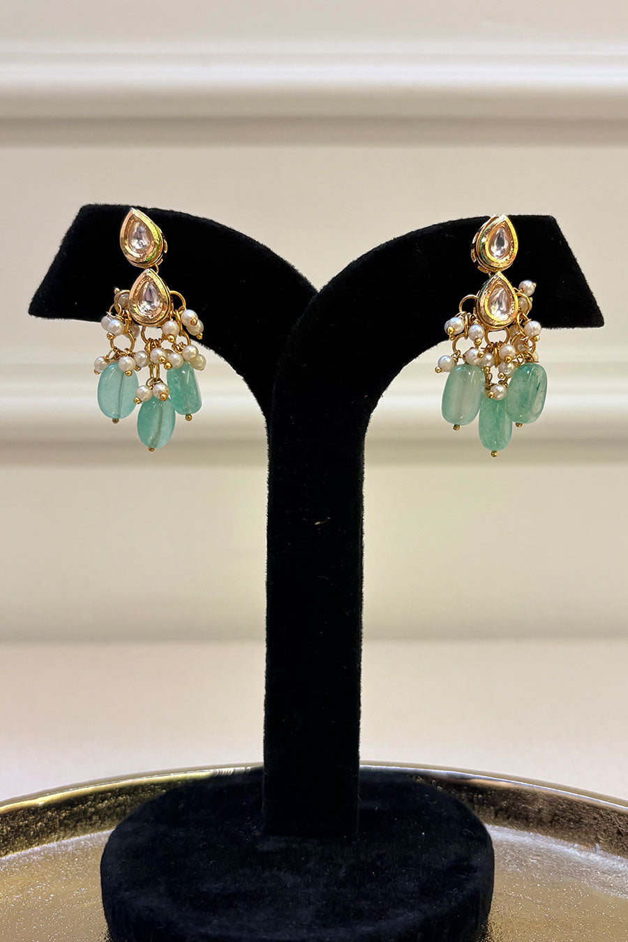 Emerald and Pearl Chandbali Drop Earrings