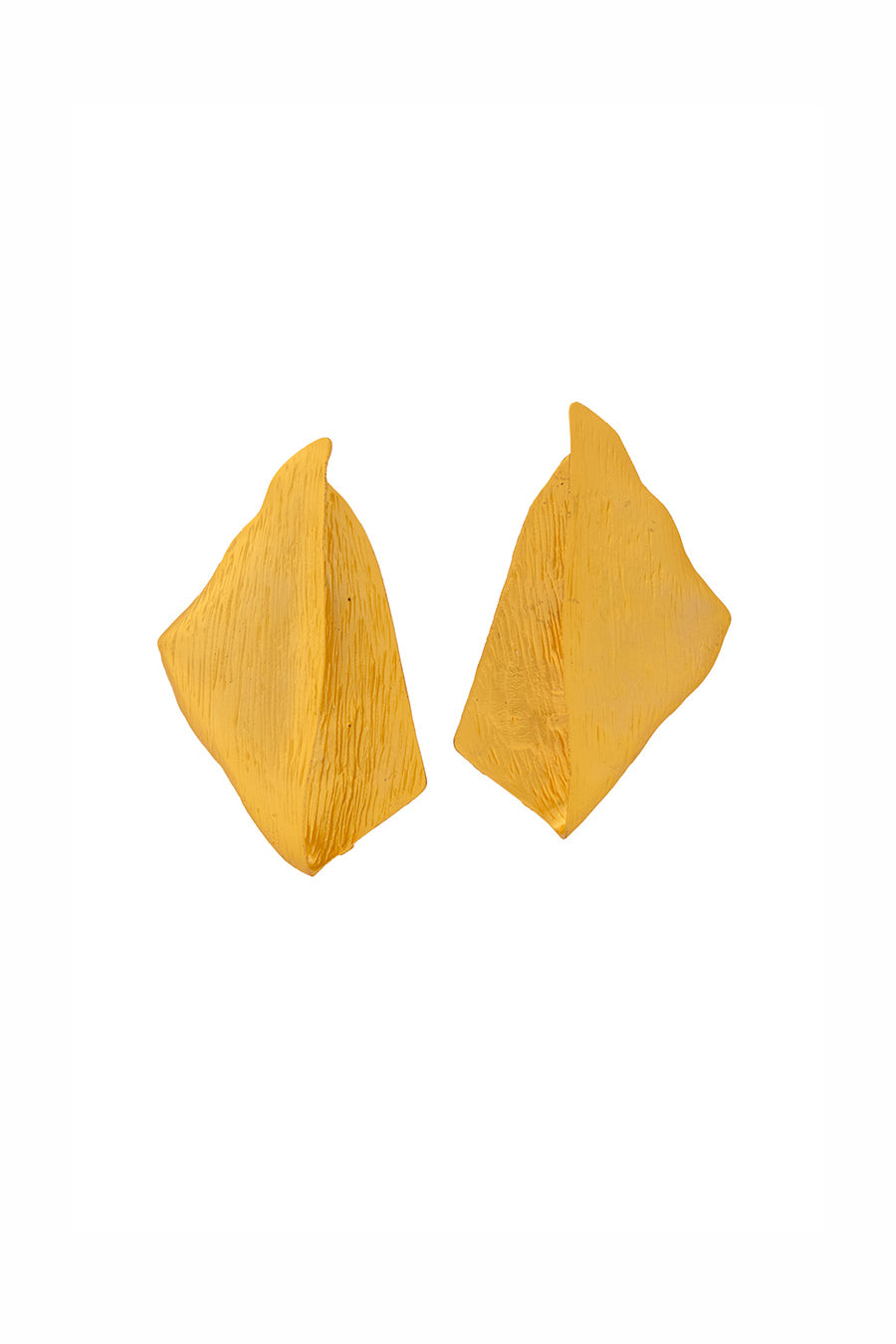 Gold Finish Antique Metallic Leaf Stud Earrings