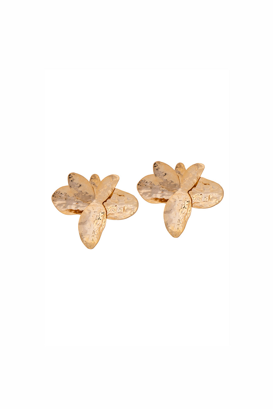 Gold Finish Floral Metallic Stud Earrings