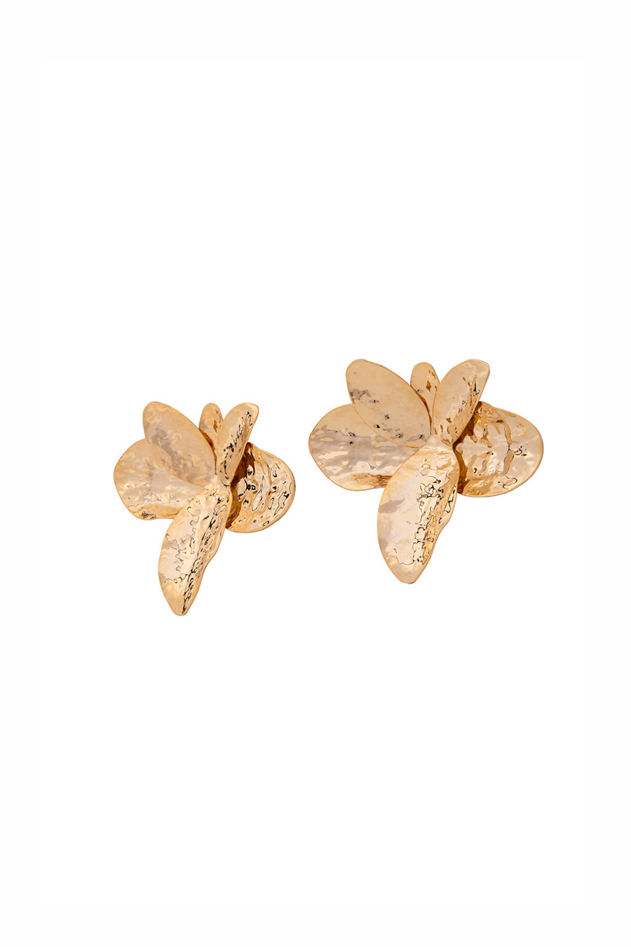 Gold Finish Floral Metallic Stud Earrings