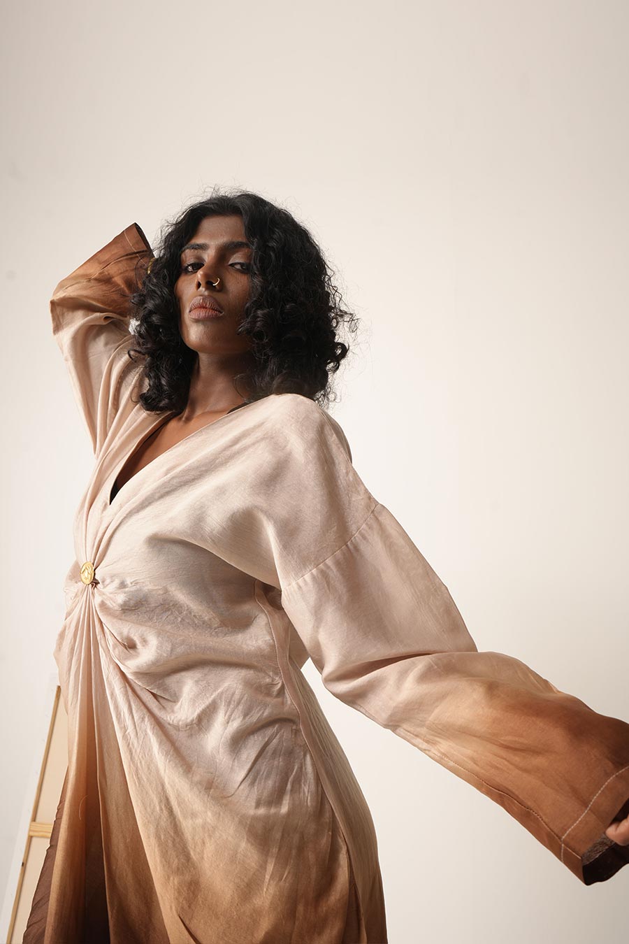 Mul Chanderi Ombre Hand-Dyed Ruched Dress
