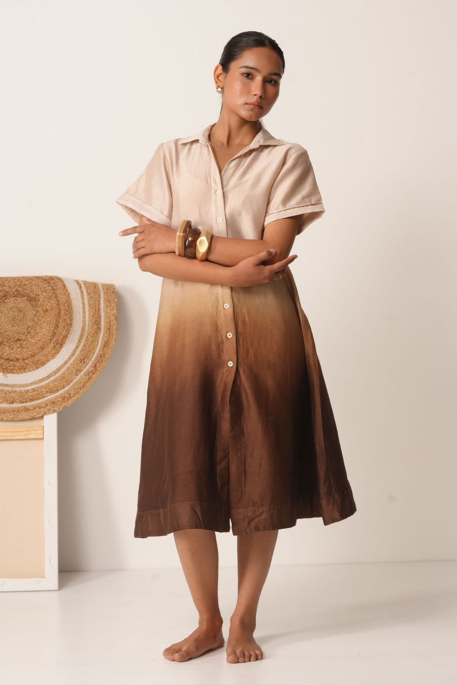 Mul Chanderi Ombre Hand-Dyed Shirt Dress
