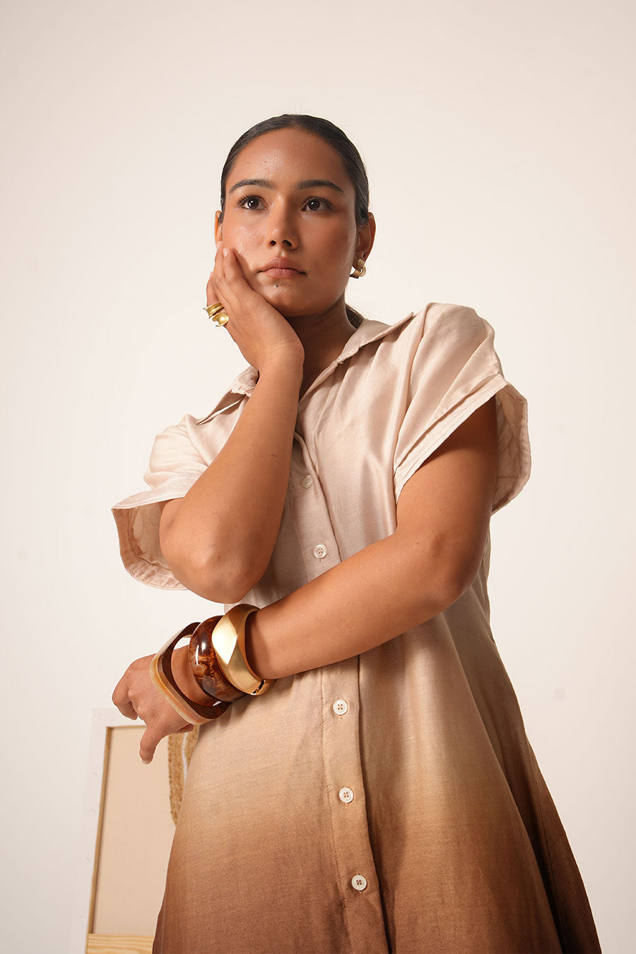 Mul Chanderi Ombre Hand-Dyed Shirt Dress