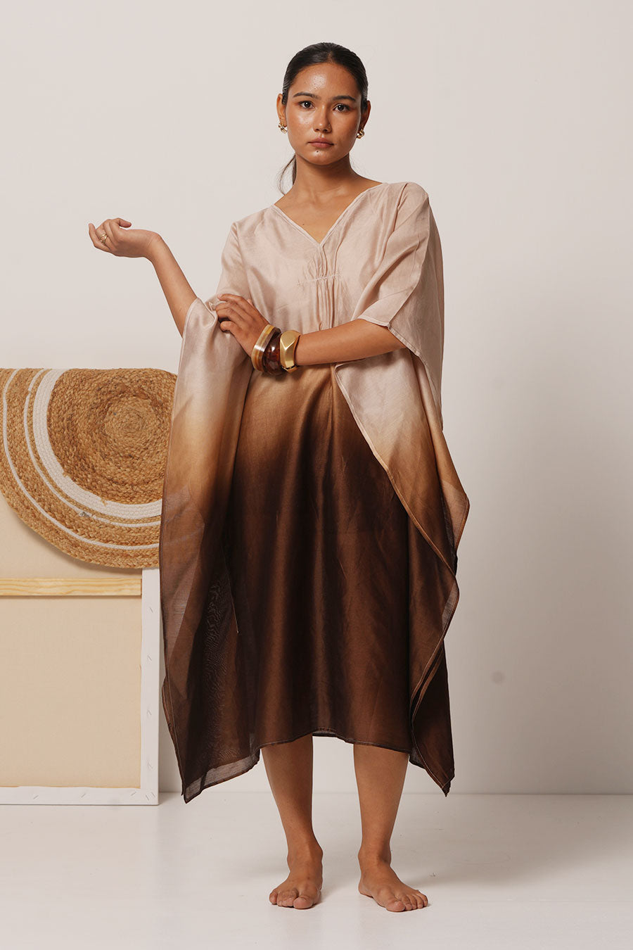 Mul Chanderi Ombre Hand-Dyed Kaftan Dress