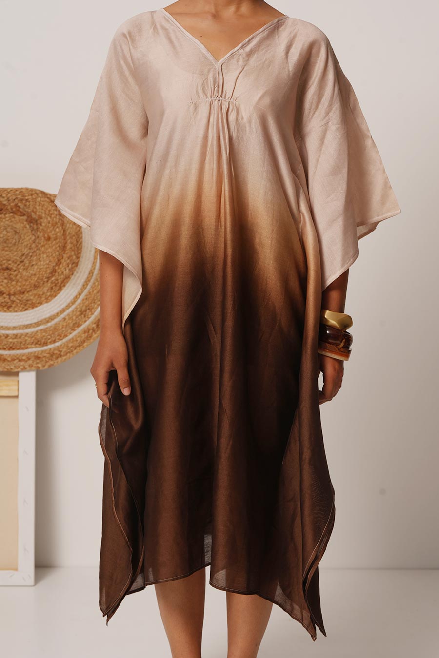 Mul Chanderi Ombre Hand-Dyed Kaftan Dress