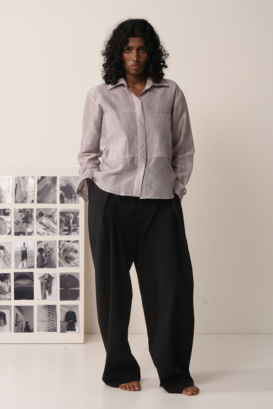 Mul Chanderi Hand-Painted Pintuck Shirt