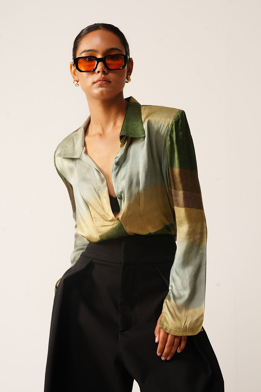 Multicoloured Abstract Print Satin Top