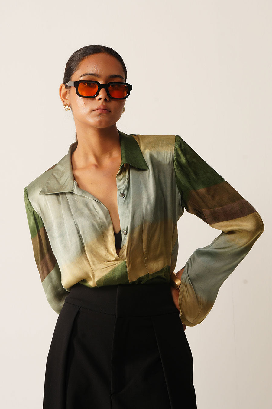 Multicoloured Abstract Print Satin Top