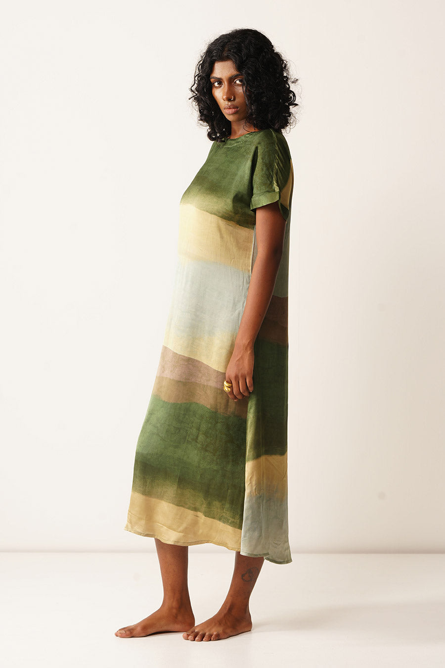 Multicoloured Abstract Print Satin Dress
