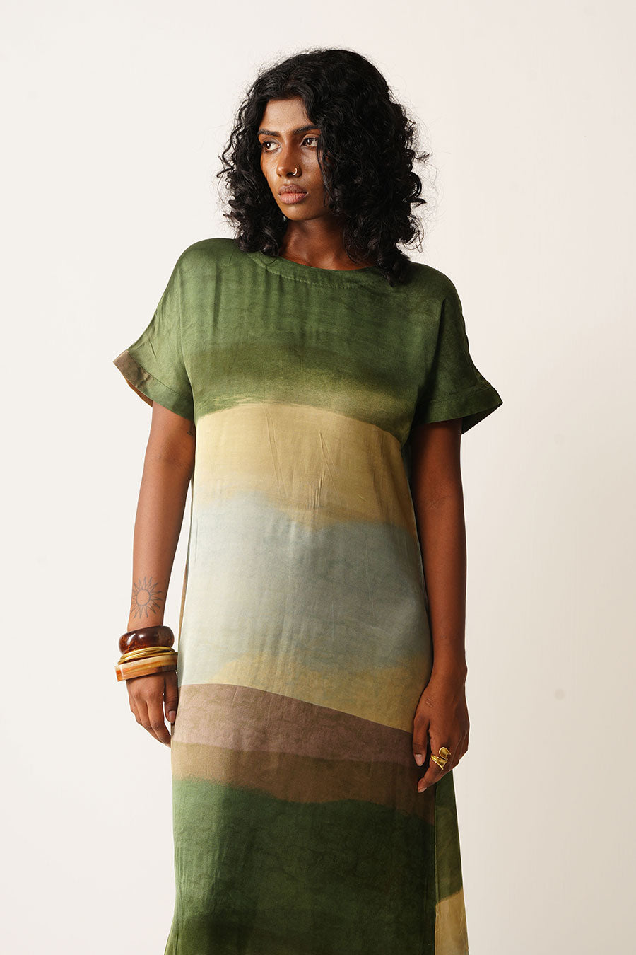Multicoloured Abstract Print Satin Dress