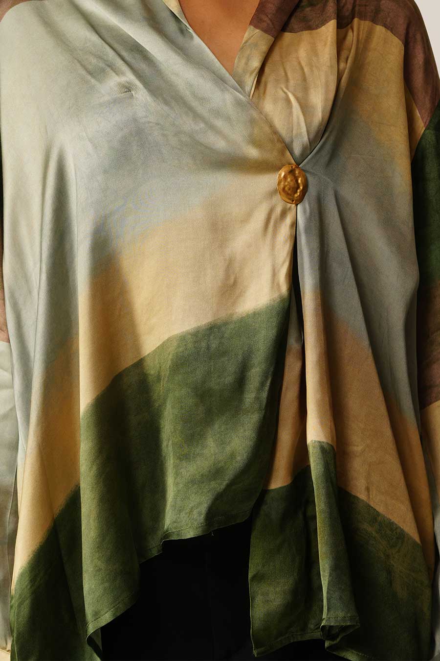 Multicoloured Abstract Print Satin Drape Top