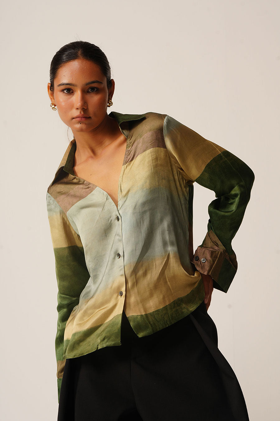 Multicoloured Abstract Print Satin Shirt