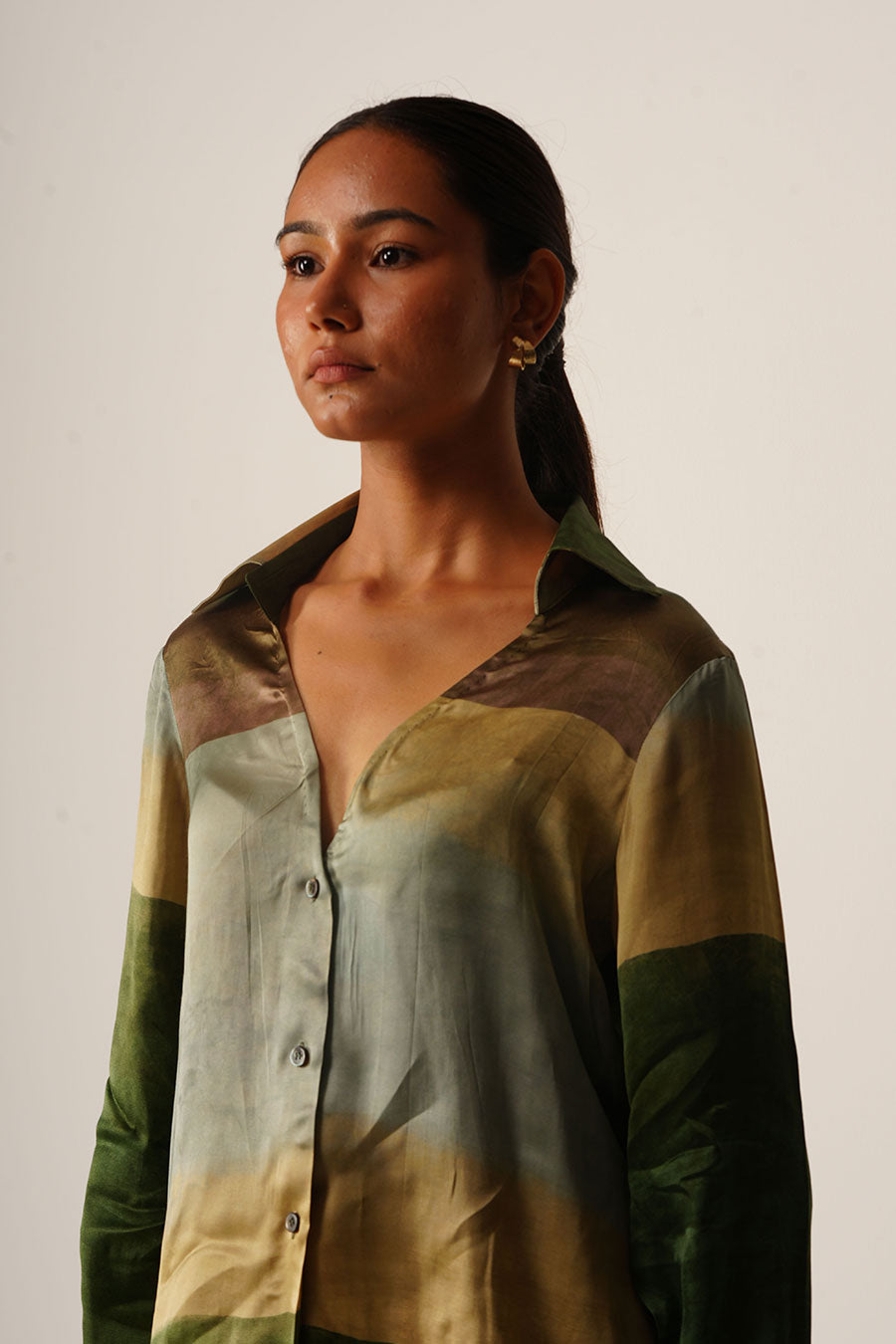 Multicoloured Abstract Print Satin Shirt