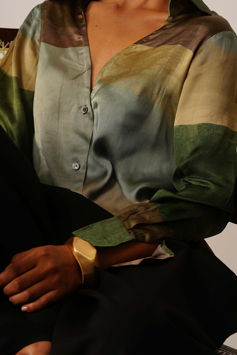 Multicoloured Abstract Print Satin Shirt
