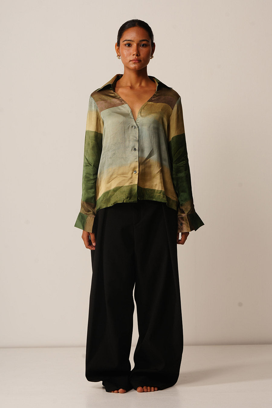 Multicoloured Abstract Print Satin Shirt