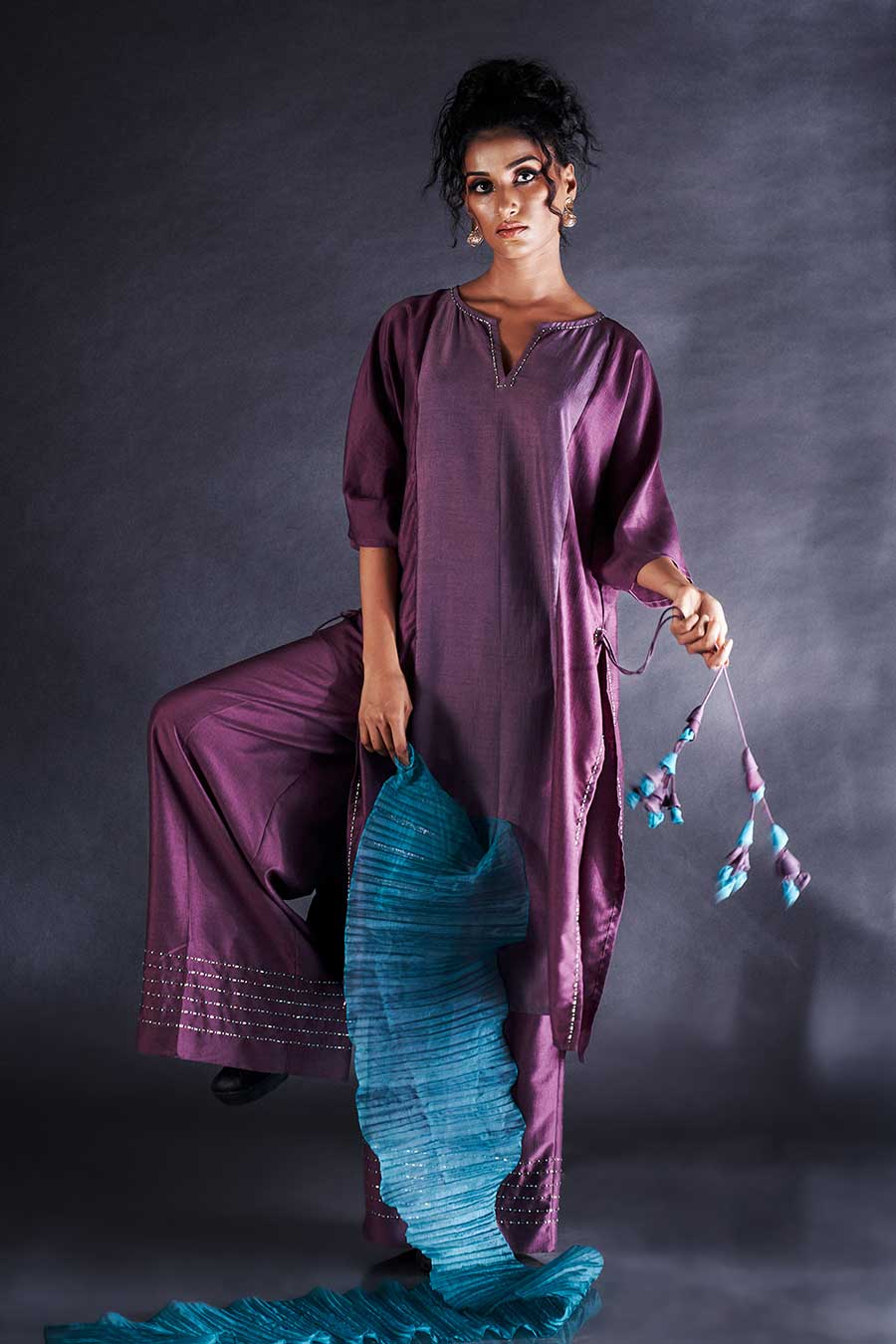 Purple Dual-Tone Kurta & Embroidered Pant Set