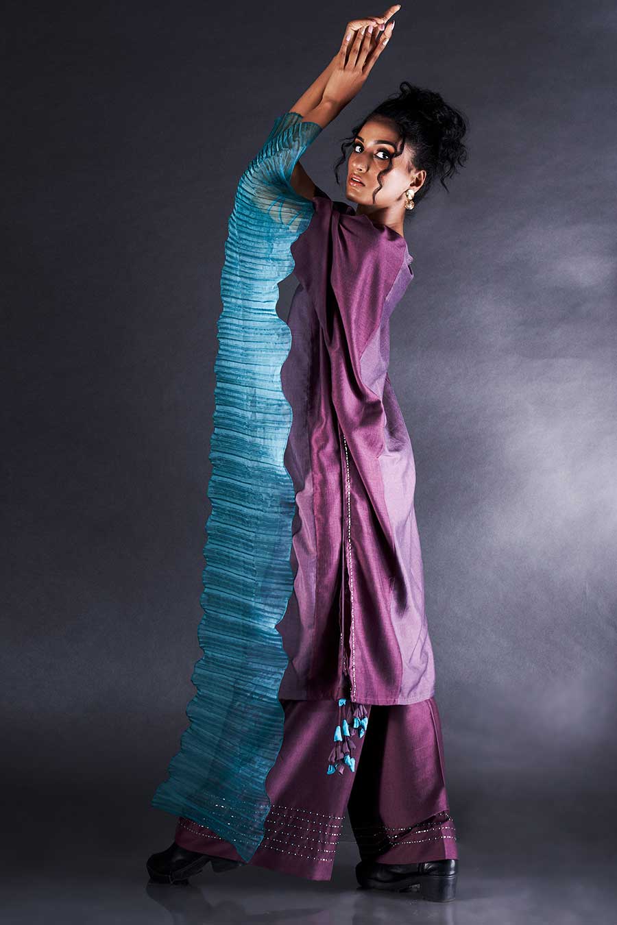Purple Dual-Tone Kurta & Embroidered Pant Set