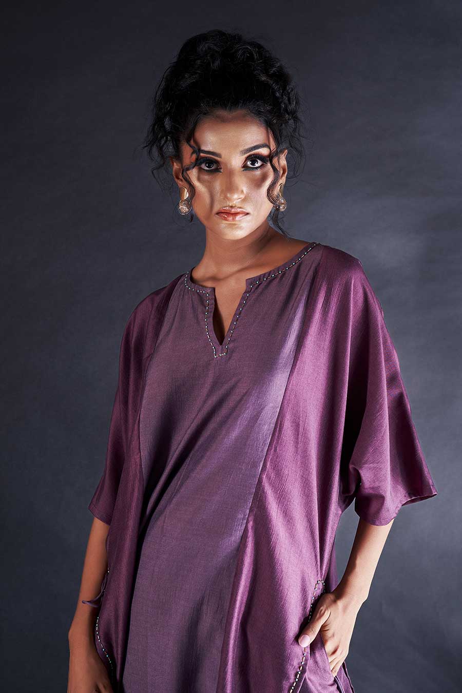 Purple Dual-Tone Kurta & Embroidered Pant Set