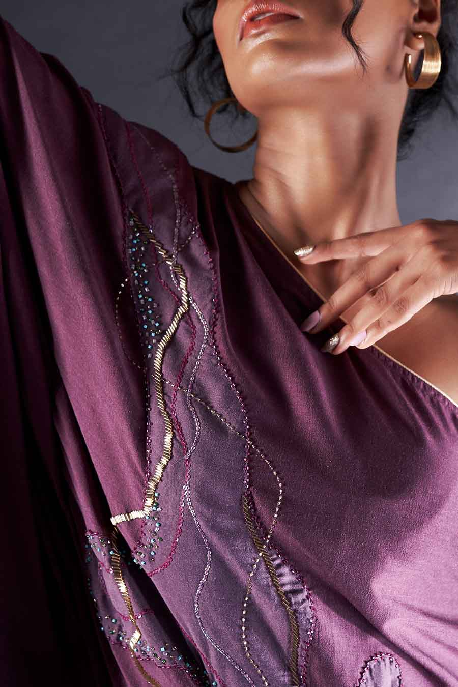 Purple Embroidered Kaftan Dress