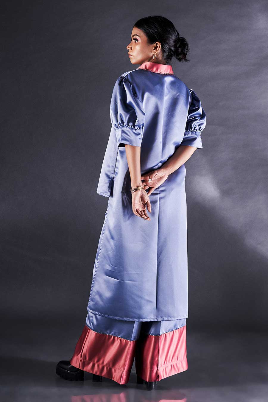 Blue High-Low Top & Rust Pant Co-Ord Set