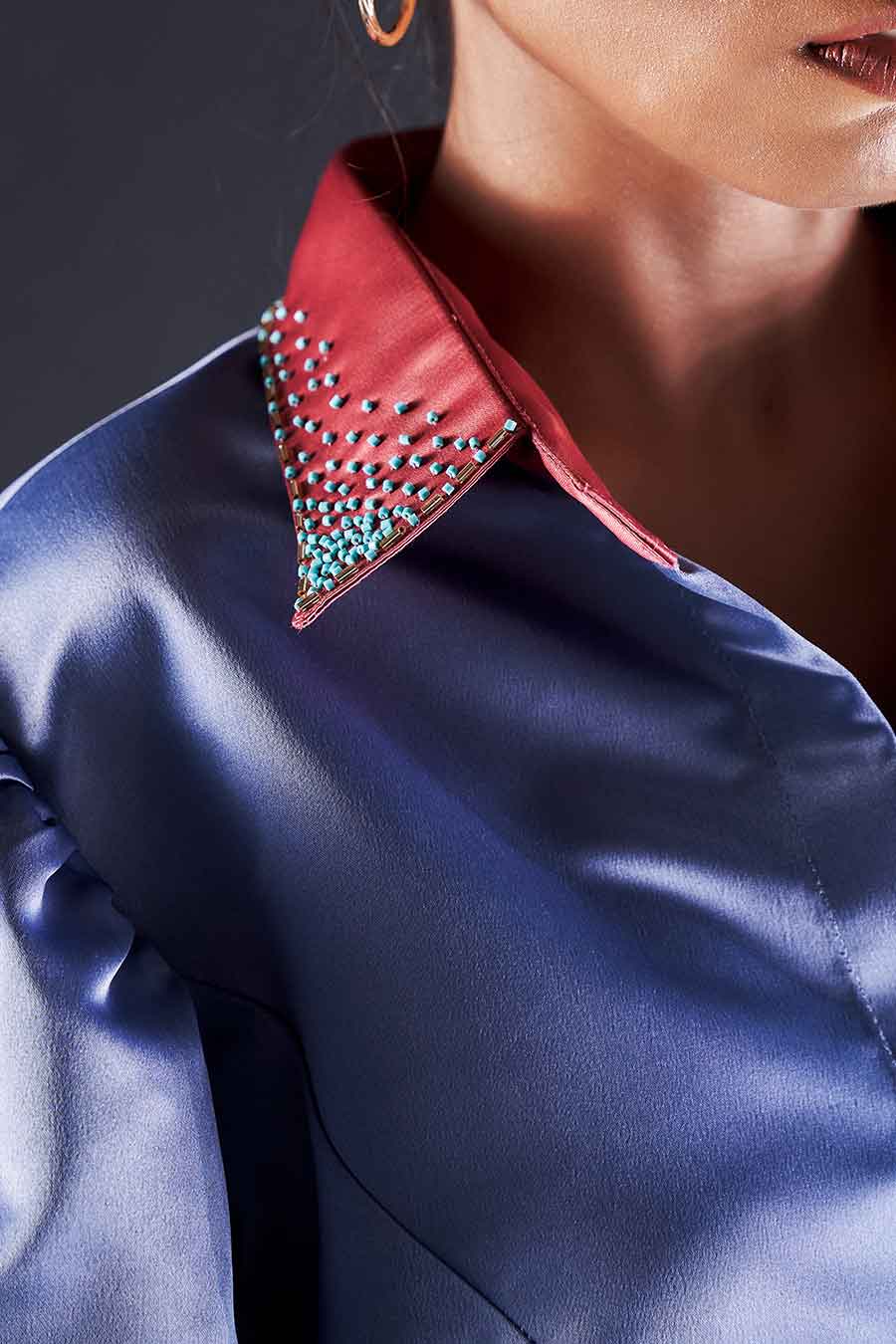 Blue High-Low Top & Rust Pant Co-Ord Set