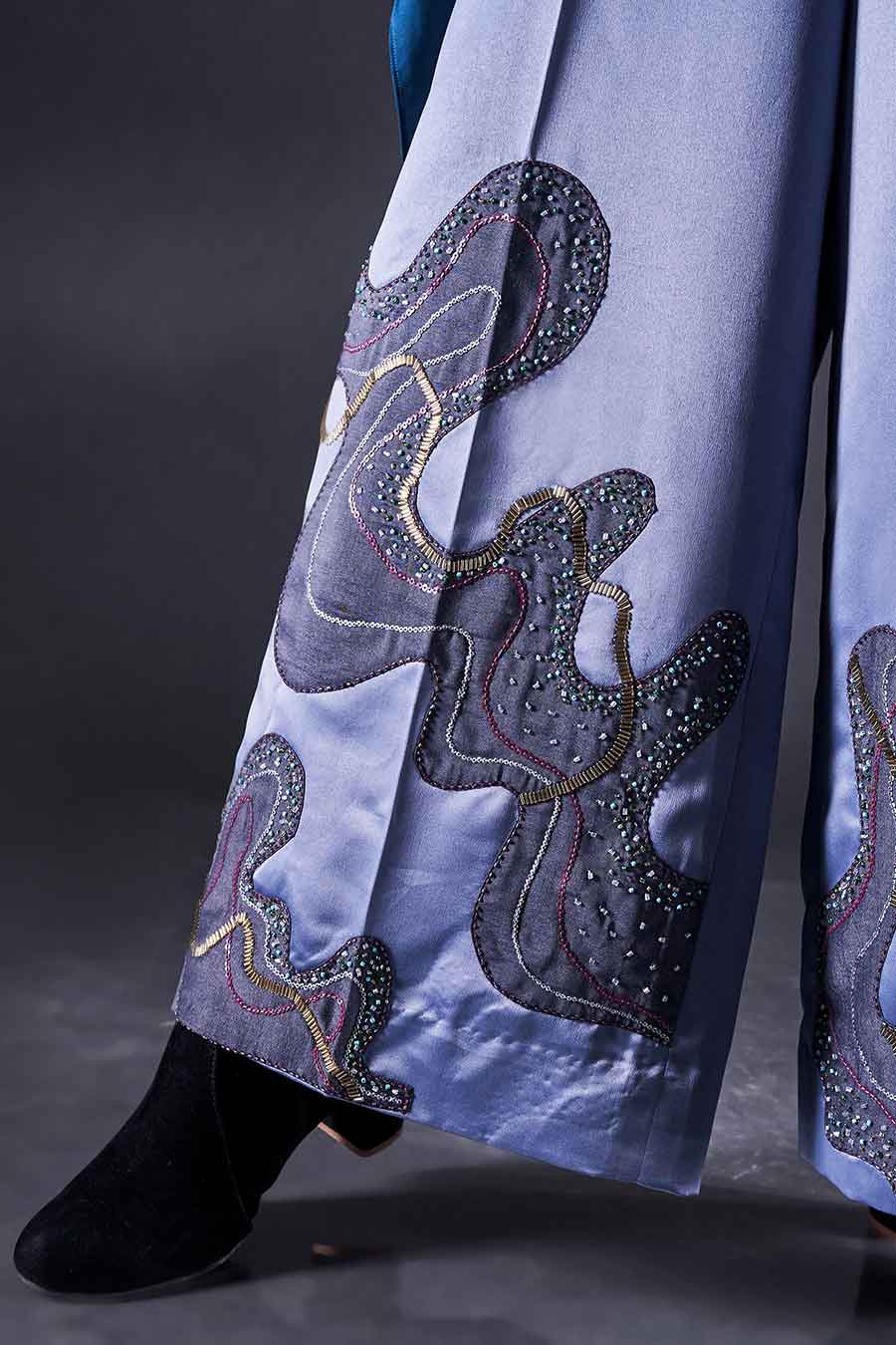 Blue Embroidered Short Kaftan & Pant Co-Ord Set