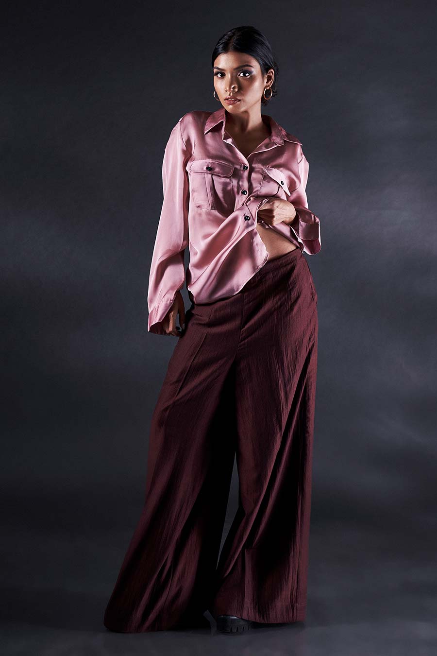 Peach Shirt & Brown Pant Co-Ord Set