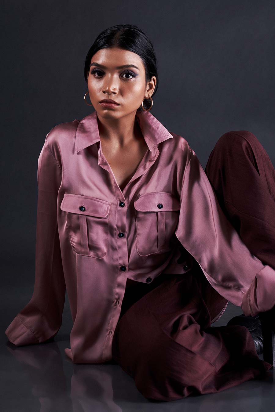 Peach Shirt & Brown Pant Co-Ord Set