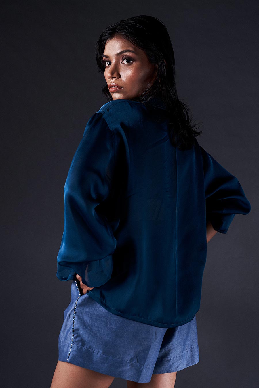 Blue Short Kurta & Embroidered Shorts Co-Ord Set