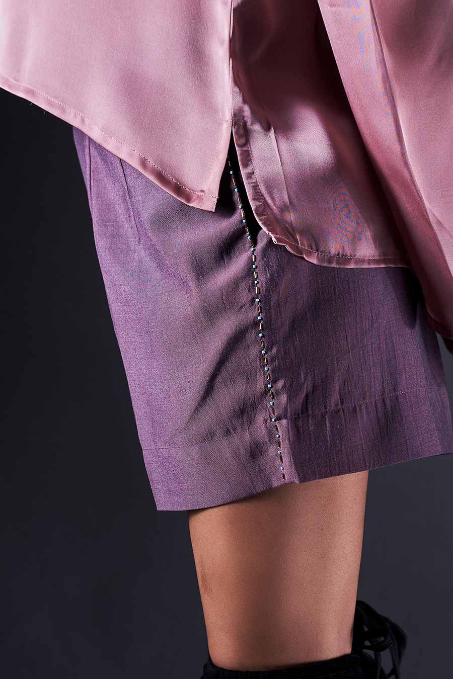 Purple Short Kurta & Embroidered Shorts Co-Ord Set