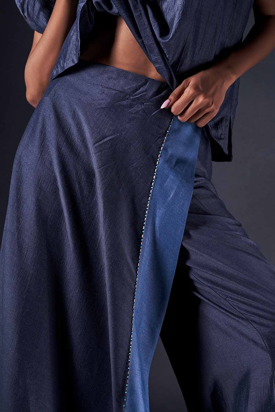 Blue Top & Embroidered Wrap Pant Co-Ord Set