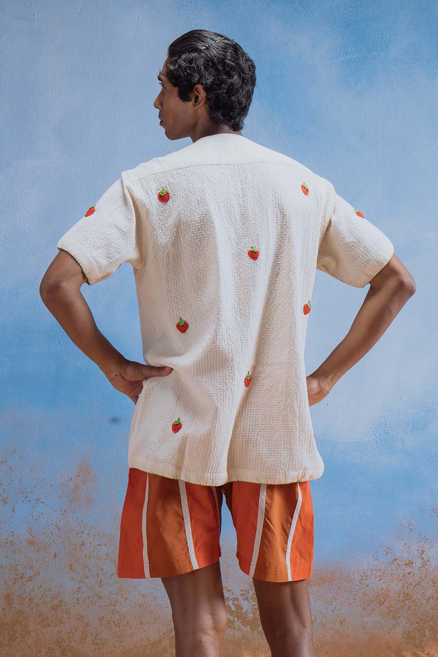 Beige Cotton Embroidered Crochet Berry Shirt