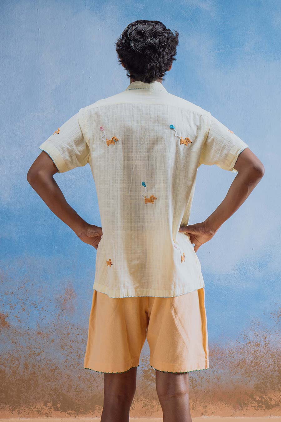 Yellow Cotton Embroidered Joyful Paws Shirt